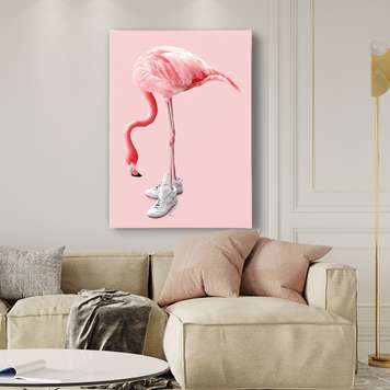 Poster - Flamingo in ghete, 30 x 45 см, Panza pe cadru, Animale