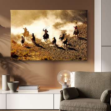 Poster - Cowboys în deșert, 45 x 30 см, Panza pe cadru, Natură