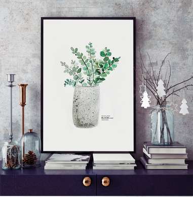 Poster - Green flower in a pot, 60 x 90 см, Framed poster, Botanical