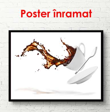 Poster - White cup of coffee on a white background, 90 x 60 см, Framed poster