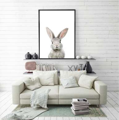 Poster - Hare on a white background, 60 x 90 см, Framed poster, Minimalism
