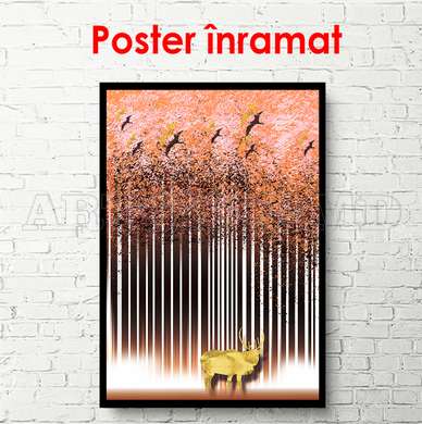 Poster - Pădurea abstractă cu elan, 30 x 60 см, Panza pe cadru, Glamour