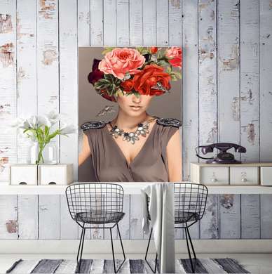 Poster - Fată cu flori, 30 x 45 см, Panza pe cadru