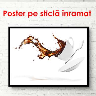 Poster - O ceașcă albă de cafea pe un fundal alb, 90 x 60 см, Poster înrămat, Alimente și Băuturi