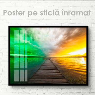 Poster - Bridge over water, 90 x 60 см, Framed poster on glass, Nature