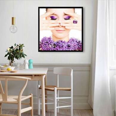 Poster - Girl with bright purple makeup, 40 x 40 см, Canvas on frame, Different