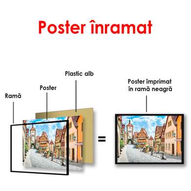 Постер - Сказочный дворик с домами, 90 x 60 см, Постер в раме, Города и Карты