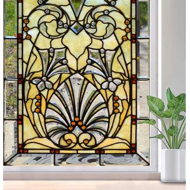 Autocolant pentru Ferestre, Vitraliu decorativ cu geometrie multicolora, 60 x 90cm, Transparent, Autocolant Vitraliu
