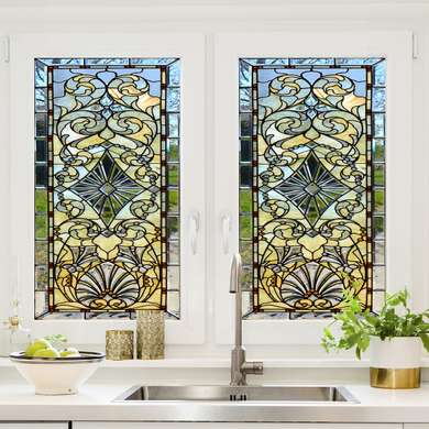 Window Privacy Film, Decorative stained glass window with multicoloured geometry, 60 x 90cm, Transparent, Window Film