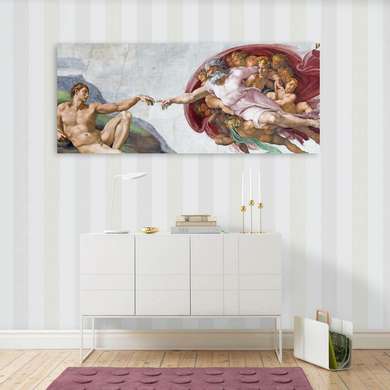 Poster - Creația lui Adam, 60 x 30 см, Panza pe cadru
