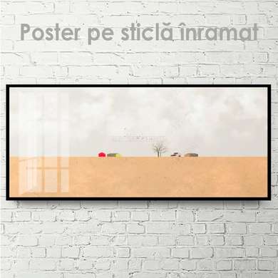 Постер - Домики в безлюдном поле, 90 x 45 см, Постер на Стекле в раме, Природа