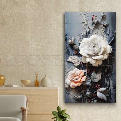 Poster - Roses with 3D effect, 60 x 90 см, Framed poster on glass, Flowers