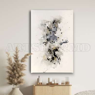 Poster - Abstract face in shades of gray, 60 x 90 см, Framed poster, Abstract