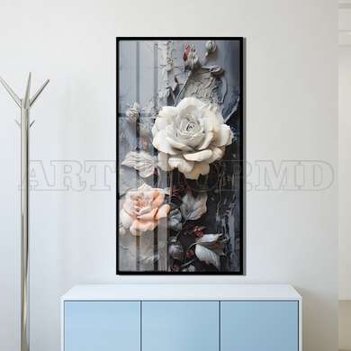 Poster - Trandafiri cu efect 3D, 60 x 90 см, Poster inramat pe sticla, Flori