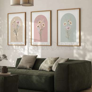 Poster - Flowers painted in watercolor, 60 x 90 см, Framed poster on glass, Sets