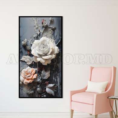 Poster - Roses with 3D effect, 30 x 45 см, Canvas on frame, Flowers