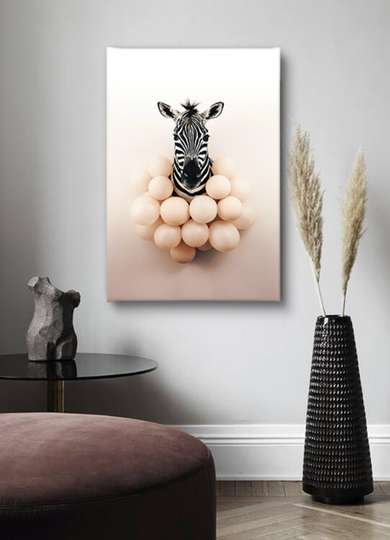 Poster, Zebra with balls, 30 x 45 см, Canvas on frame, Animals