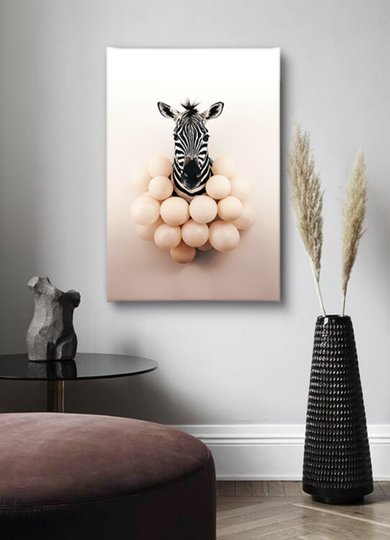 Poster, Zebra cu baloane, Panza pe cadru