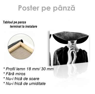 Poster - Pălăria, 45 x 30 см, Panza pe cadru, Alb Negru