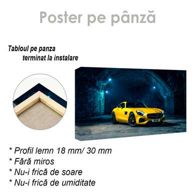 Poster - Mercedes galben, 90 x 45 см, Poster inramat pe sticla