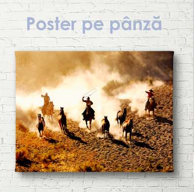 Poster - Cowboys în deșert, 45 x 30 см, Panza pe cadru, Natură