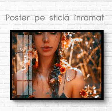 Poster - Portrait of a girl, 90 x 60 см, Framed poster on glass, Glamour