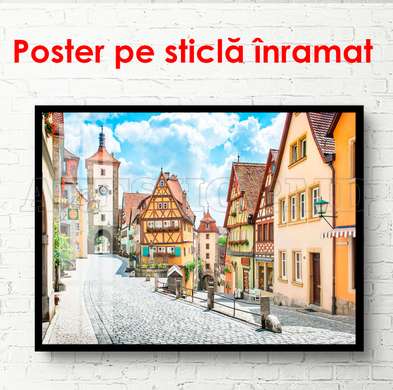 Постер - Сказочный дворик с домами, 90 x 60 см, Постер на Стекле в раме, Города и Карты
