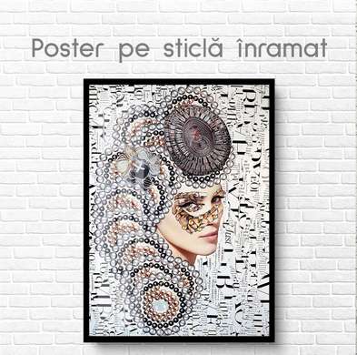 Постер - Гламурная девушка с прической, 60 x 90 см, Постер на Стекле в раме