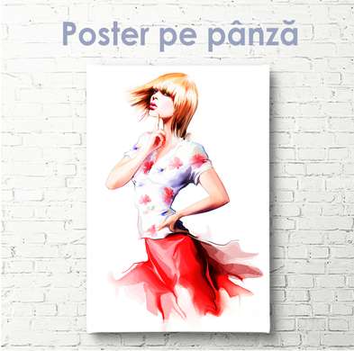 Poster - Fată gânditoare, 45 x 90 см, Poster inramat pe sticla