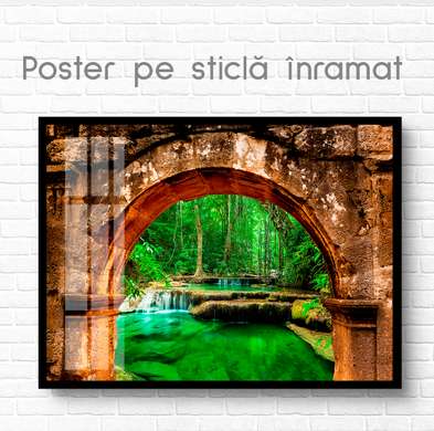 Постер - Мост в зеленый лес, 45 x 30 см, Холст на подрамнике