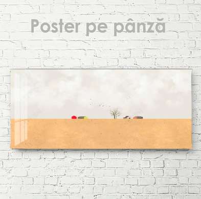 Постер - Домики в безлюдном поле, 60 x 30 см, Холст на подрамнике