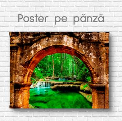 Poster - Podul spre pădurea verde, 90 x 60 см, Poster inramat pe sticla, Natură