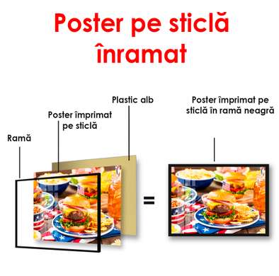 Poster - American food, 90 x 60 см, Framed poster on glass, Food and Drinks