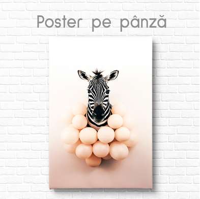 Постер, Зебра с шариками, 30 x 45 см, Холст на подрамнике