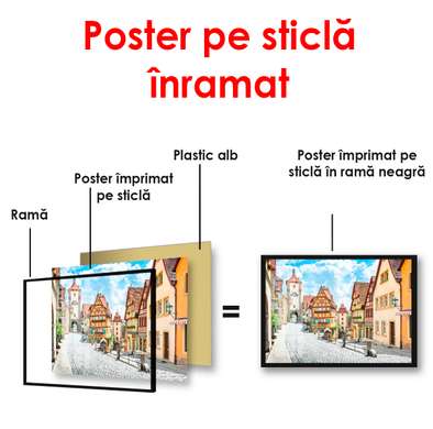 Постер - Сказочный дворик с домами, 90 x 60 см, Постер в раме, Города и Карты