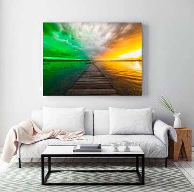 Poster - Bridge over water, 90 x 60 см, Framed poster on glass, Nature