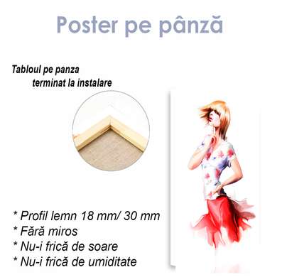 Постер - Задумчивая девушка, 45 x 90 см, Постер на Стекле в раме, Разные
