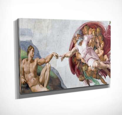 Постер - Сотворение Адама, 90 x 45 см, Постер на Стекле в раме, Живопись