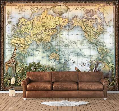 Wall Mural - Animals on the background of the map