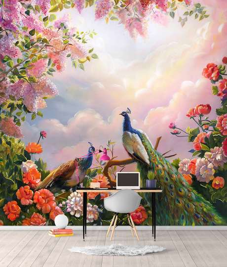 Wall Mural - Painted morning with peacocks