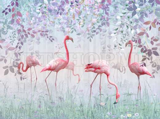 Фотообои - Розовые фламинго в парке