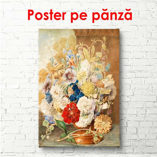 Постер - Натюрморт из вазы с цветами на столе, 60 x 90 см, Постер в раме