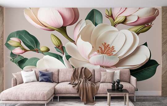Fototapet - Flori de magnolie roz pal