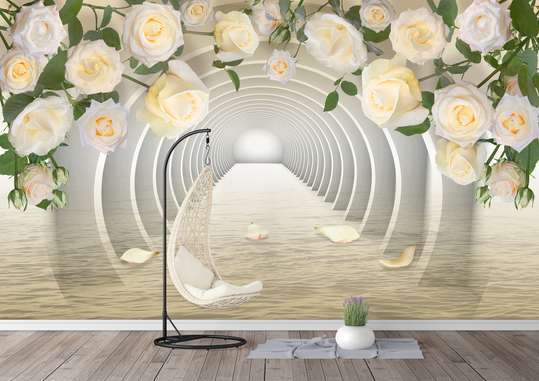 Fototapet 3D - Tunel 3D și trandafiri crem