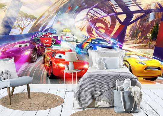 Wall Mural - Cars 3 cartoon characters during the race