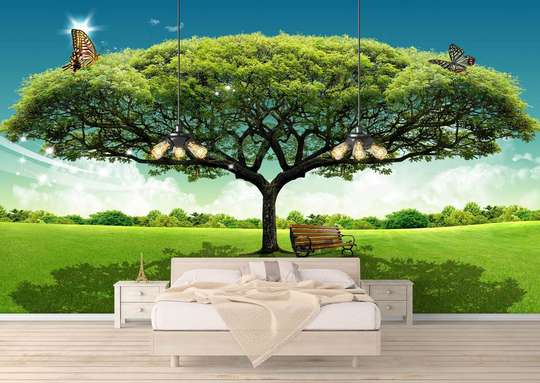Wall Mural - Green tree against the sky