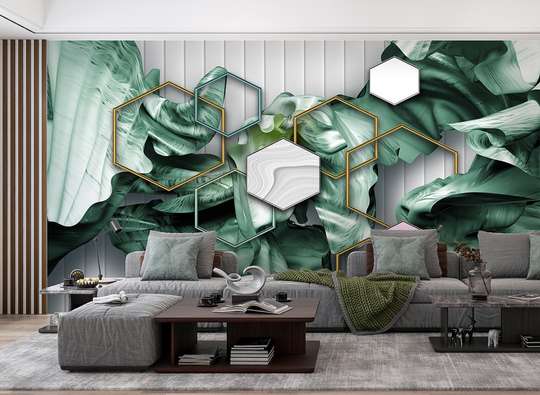 Wall mural - Hexagonal shapes in grey-green shades