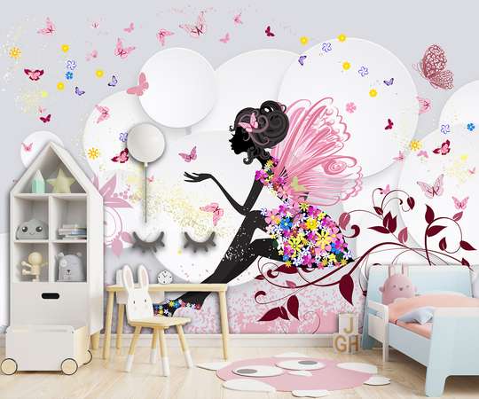 Wall mural for the nursery - Fairy and butterflies