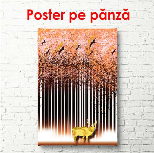 Poster - Pădurea abstractă cu elan, 30 x 60 см, Panza pe cadru, Glamour