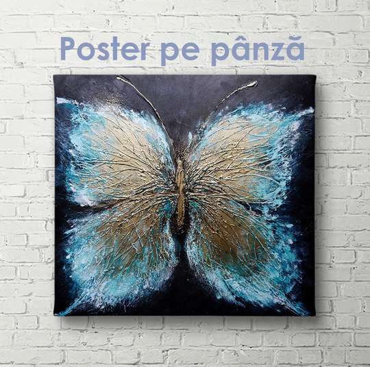 Poster - Fluture albastru, 40 x 40 см, Panza pe cadru, Glamour
